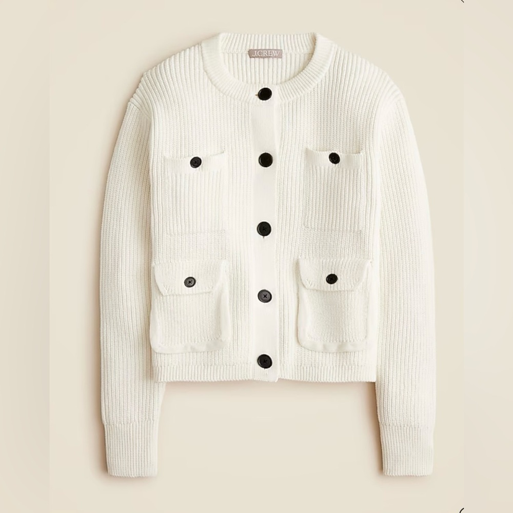 NWT J Crew Womens 4 Pocket Cardigan Sweater Ivory Chunky Knit Size S